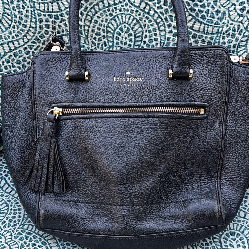 Kate Spade Black Pebbled Leather Tote with Gold Accents